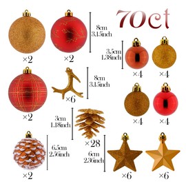 Valery Madelyn 70ct Woodland Red and Brown Christmas Ball Ornaments, Shatterproof Christmas Tree Ornaments Value Pack for Xmas Decoration