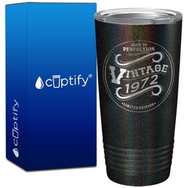 Cuptify 1972 Aged to Perfection Vintage 53rd Birthday Gift for Men and Women 53 Years Old on Black Glitter 20 oz Insulated Stainless Steel Tumbler with Lid