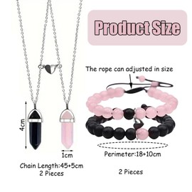 YSDYY 2 Pieces Beaded Bracelets And 2 Pieces Necklaces, Couple Jewelry, Simple Design Jewelry, Gift Jewelry, Love Magnet Jewelry