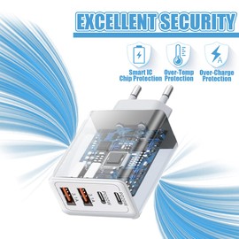 WUSJCOF 4-Port Multi-Port USB C Charger, 55W Dual PD Fast Charging Plug, USB C Wall Charger with Type-C Adapter, Compatible with iP 12/13/14/15 and S24/S23/S22