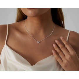Kyerlyn Diamond Solitaire Pendant Necklaces for Women Filled CZ Necklace Silver Plated Necklace Cubic Zirconia Adjustable Necklace Delicate Simple Jewelry Mothers Day Gift