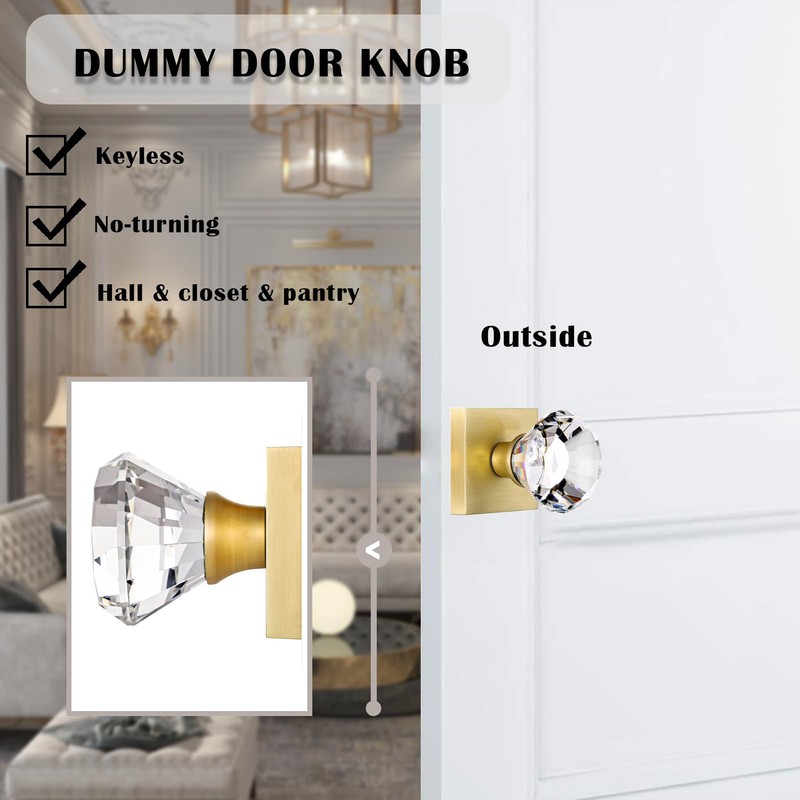 HIEMEY 2 Pack Satin Brass Dummy Door Knob Set, Clear