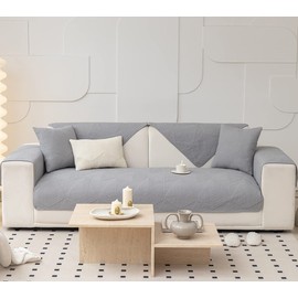 vctops Farmhouse Solid Color Embroidery Sofa Couch Cover Cotton Quilted Sectional Couch Covers Washable Non Slip Sofa Slipcover for Dogs, Children, Pets Furniture Protector (Grey,28"x28")