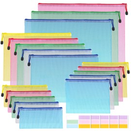 Dialeesi Dokumentenmappe A3 A4 A5 A6 18 Stück Dokumentenmappentaschen mit Reißverschluss, Mesh-Kunststoff-Reißverschlusstasche für Bürodokumente, Hausaufgaben, Kosmetik und Reisen, mit 30 Aufklebern