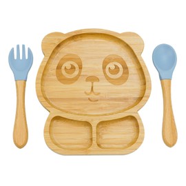 Feelhap Baby Plate, Baby Plate with Suction Cup, High-Quality Children's Plate with Spoon and Fork, Non-Slip (Panda Blue)