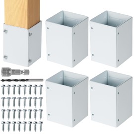 WOCEPU Stainless Steel Adjustable (Range 3.3"-6") Post Protector, Protects Wooden Mailboxes and Fences from Lawnmower and rain Damage (White, 4 Set)