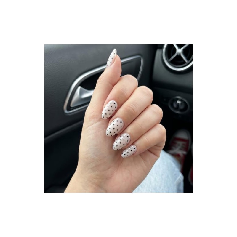 Black Dot Press On Almond Nails 16 Sizes 32pcs Short