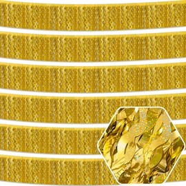 6 Pack 10 Ft Gold Wave Foil Fringe Garland Metallic Tinsel Streamers Banner Wall Hanging Curtain Backdrop for Parade Floats, Mother's Day, Easter, Graduate, Wedding, Birthday Party Decoration