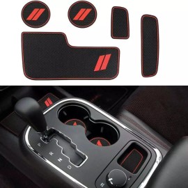 Cahuczlhoz 5x Red Door Mats Gate Slot Mat Cup Pads Accessories For Dodge Durango 2014-2020