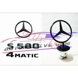 for Mercedes AMG Logo S580 4MATIC Rear Star Emblem gloss Black Badge Logo Hood Ornament  W223 Sedan
