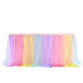 SHTGOI Tulle Table Skirt Tutu Table Skirts 183 x 77 cm Gauze Table Cloth Table Decoration Table Skirt for Wedding Birthday New Year Baby Shower Candy Party Decoration Colourful 1#