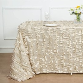 Tableclothsfactory 90" x 156" Leaf Petal Taffeta Tablecloth Rectangle - Beige for Wedding, Party, Event, Banquet, Decoration, Nature Themed Celebration, Dessert Table Exhibition, Events Table Cover