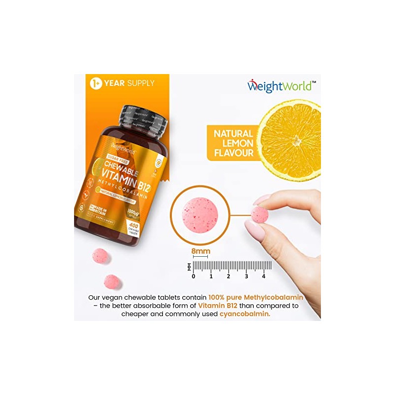 Vitamin B12 Tablets High Strength 1000mcg - 400 Chewable B12