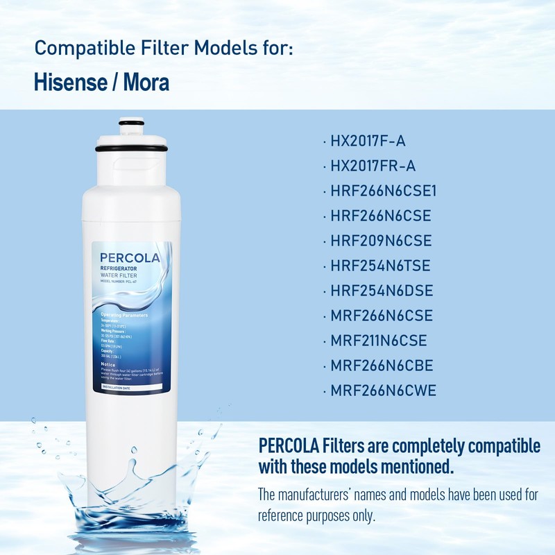 HX2017FR-A/HX2017F-A Water Filter, Compatible with Hisense® HRF266N6CSE1, HRF266N6CSE, HRF209N6CSE, HRF254N6TSE,