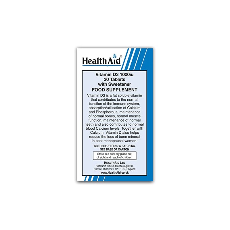 HealthAid Vitamin D 1000iu - 30 Tablets