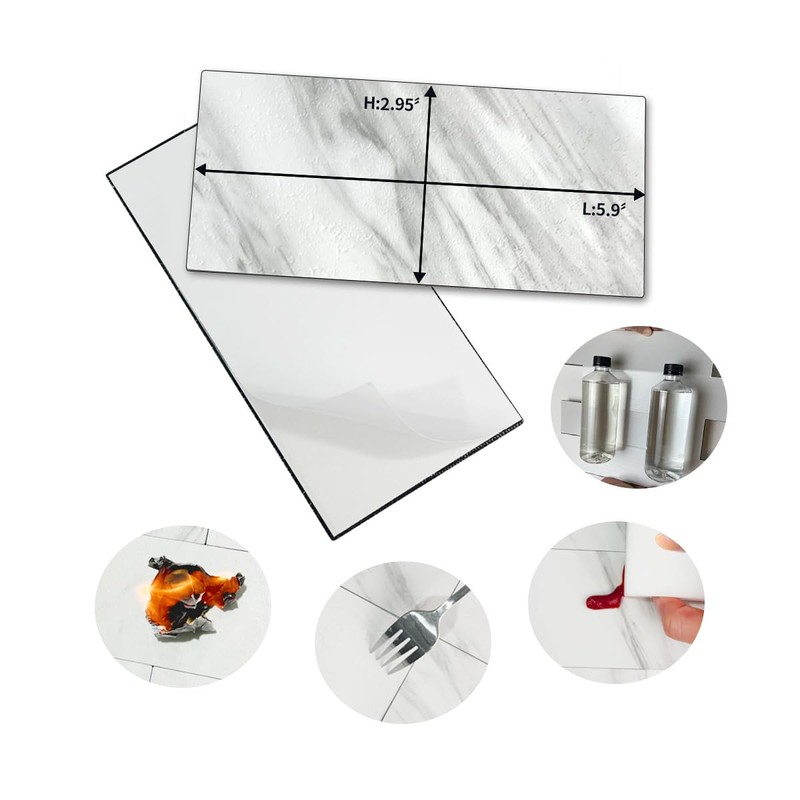AULIGET 4-Piece White Marble Look Peel and Stick Backsplash Wall