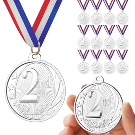 GeeRic Silver Medal for Children, Pack of 12 Winners Silver Medal for School Children Winner Medals Super Medals Podium Children's Birthday Children Love This Silver Medal