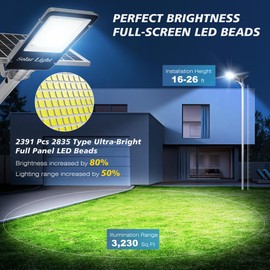 Sunwish 8000W Solar Street Lights Outdoor - LED 6500K Solar Lights Outdoor Dusk to Dawn, High Brightness Solar Parking Lot Lights Commercial, IP66 Waterproof Street Lights Solar Powered for Yard
