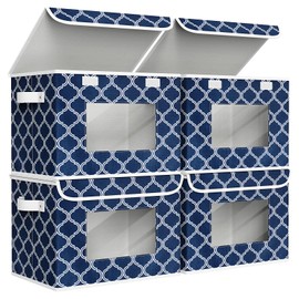 Univivi Fabric Foldable Storage Boxes [4-Pack] Large Collapsible Stackable Storage Bins with Lids, Closet Organizers and Storage Cube Basket for Home, Office, Bedroom (Blue Lantern, 17”x 12” x 12”)
