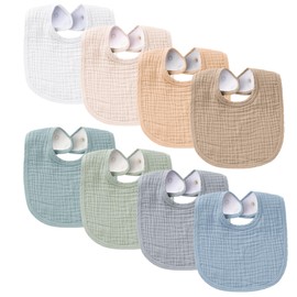 Konssy Muslin Baby Bibs 8 Pack Baby Bandana Drool Bibs Cotton for Unisex Boys Girls, 8 Solid Colors Set for Teething Drooling