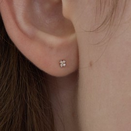 14k square clover cubic earring piercing, 2 types of piercing (individual) / 14k 스퀘어 클로버 큐빅 귀걸이 피어싱 2종 피어싱(낱개)