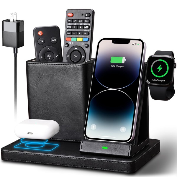 KINGFOM PU Leather Desk Organizer with Charging Station Multifunctional Smartphone