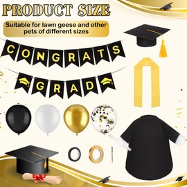 Sunnymove Graduation Porch Goose Outfit, Plastic Grad Costume with Cap and Gown Stoles with Balloons and Banner for 23 Cement Goose Clothes Statue Graduation Outdoor Patio Yard Lawn Art Decoration