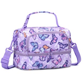 Lunch Bag for Girls,Chase Chic Insulated Reusable Large Cute Dual Lunch Bag Box Container for Kids Toddler School Daycare Purple Butterfly