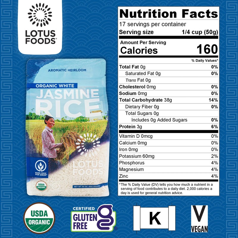 Lotus Foods Organic White Jasmine Rice - Jasmine Rice, Gluten