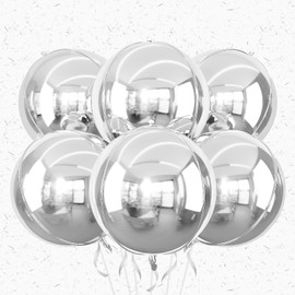 6Pcs Silver Round Foil Balloons,Giant 4D Round Ball Balloons,22 Inch Metallic Silver Mylar Balloons for Birthday Wedding Prom Graduation Party Decorations