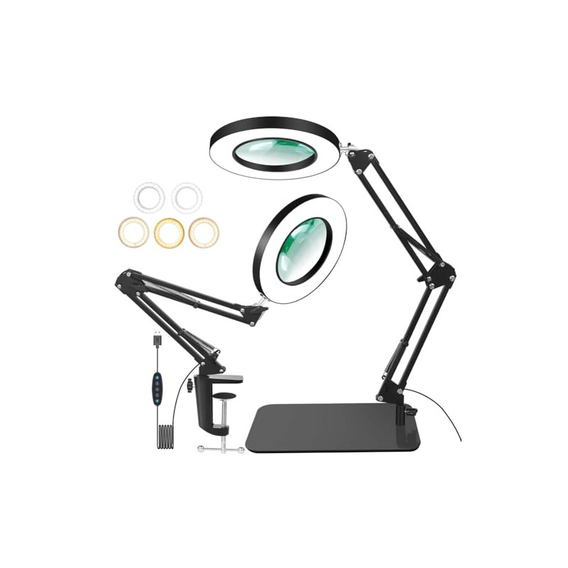 HASTHIP® 10X Magnifying LED Desk Lamp, USB-Powered Dimmable Ring Light