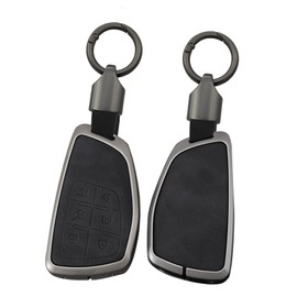 ontto 6-Button Key Holder Fit for Buick Encore Envision Avenir 2020-2024,Metal and Leather Car Key Skin Case with Keychain Fit for GMC Yukon/XL/Denali,Sierra 1500 2500HD 3500HD 2021-2023,Black