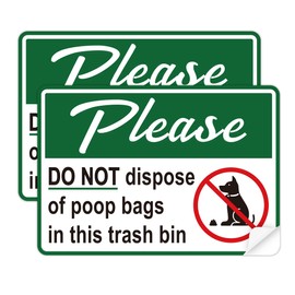 2PCS Please Do Not Dispose Poop Bags in This Trash Bin Stickers, Self-Adhesive Weatherproof Vinyl Do not Throw Dog Poop Bag in The Trash Sign, Trash Can Stickers for Home，House，Yard，Restaurant