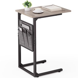 Vagusicc C Shaped End Table, Small Side Table for Couch, Couch Side Table C Table for Small Space, TV Tray Slide Under Sofa Snack Table with Metal Frame for Living Room, Bedroom, Bedside, Grey