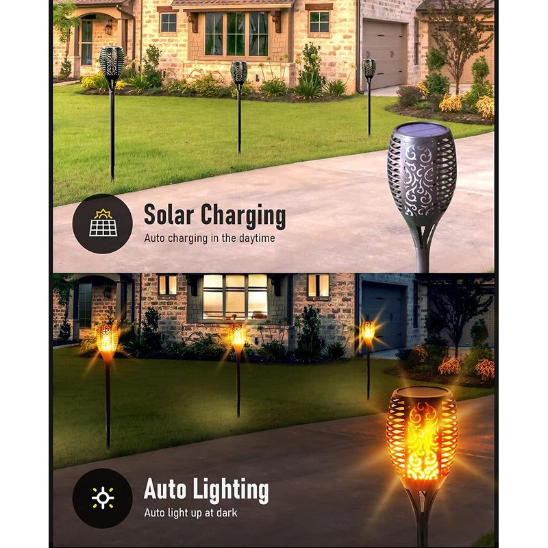 ABFP Solar Lights Outdoor, 2 Pack Torches Flame Garden Lights