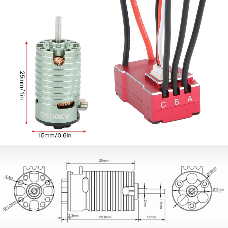1410 Brushless Motor 18A Red ESC Set RC Car Replacement