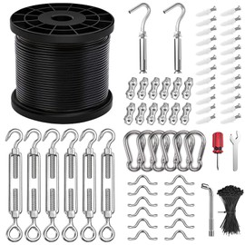 String Light Hanging Kit with 300FT Vinyl Coated 304 Stainless Steel Wire Rope, Globe String Light Suspension Kit, Outdoor Light Guide Wire Kit Included Turnbuckles, Enough Accessories, Use Manual | Toyeah