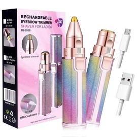 2 in 1 Electric Eyebrow Trimmer, 1 Set Portable Facial Hair Remover, Lip Facial Body Hair Removal Tool with LED Light, Rechargeable Women's Shaver, Valentine's Day Gift