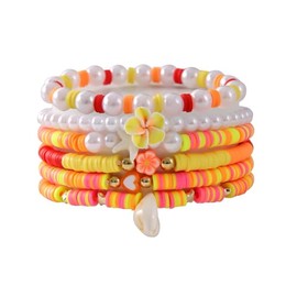 Bohemian Turtles Heishi Beaded Stretch Bracelets For Women Polymer Clay Colorful Flower Vinyl Disc Surfer Layering Stackable Beads Preppy Bracelet Friendship Summer Beach Jewelry Set-Orange