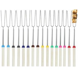 16 Pack Marshmallow Toasting Forks Kit - Extendable Stainless Steel Smores Sticks for BBQ and Campfire - Retractable Outdoor Campfire Accessories for Roasting Marshmallows and Hot Dogs