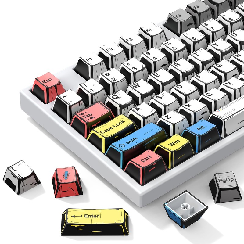 Retro PBT Keycap, Comic Theme Keycap Set, 137 Keys Dye