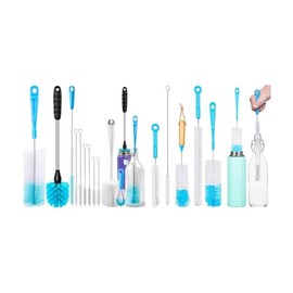 Cup Brush Cleaning Set 2 Pieces Different Set Bottle Brush and Pipe Cleaner for Cleaning Baby Bottles, Glasses, Bottle Openers and Water Bottles with Straw Cleaner (Total 16 Pieces)