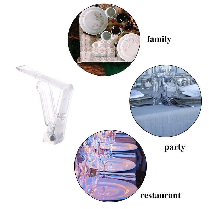 Pack of 4 Tablecloth Clips, Transparent Plastic Clips, Adjustable High