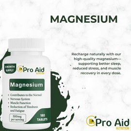 Magnesium Tablets 180 Pack by ProAid | Vegan & Vegetarian | 6 Months Supply | Made in UK | Easy to Swallow 11mm Tablets