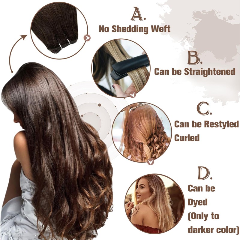 Hetto Weft Real Hair Extensions, Natural Darkest Brown, Ombre, Ash