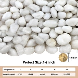 20lbs River Rocks, 1-2Inch Decorative Ornamental Natural Pebbles for Garden Couryard Landscaping Stones, Gravel Filler for Fish Tank,Vases,Home Decor,Aquariums,Animal Habitat,White