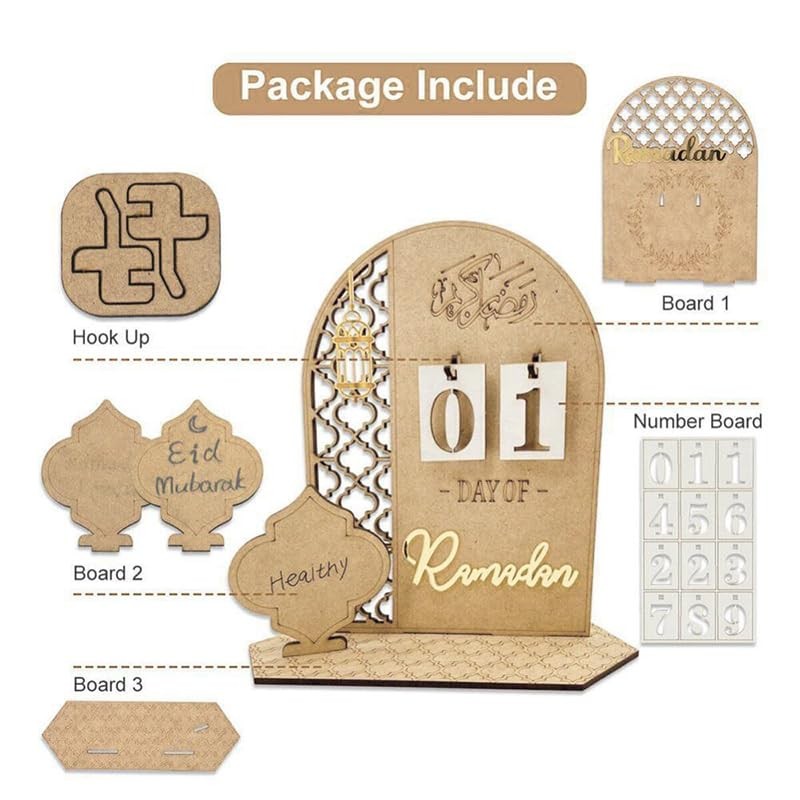 Wooden Eid Ramadan Countdown Calendar Ornament DIY Wood Crafts Party
