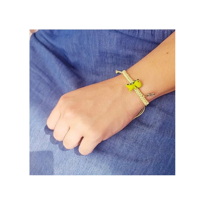 Set 2 Pulseras Ajustables Dinosaurios Verde Rosa Pareja Amistad