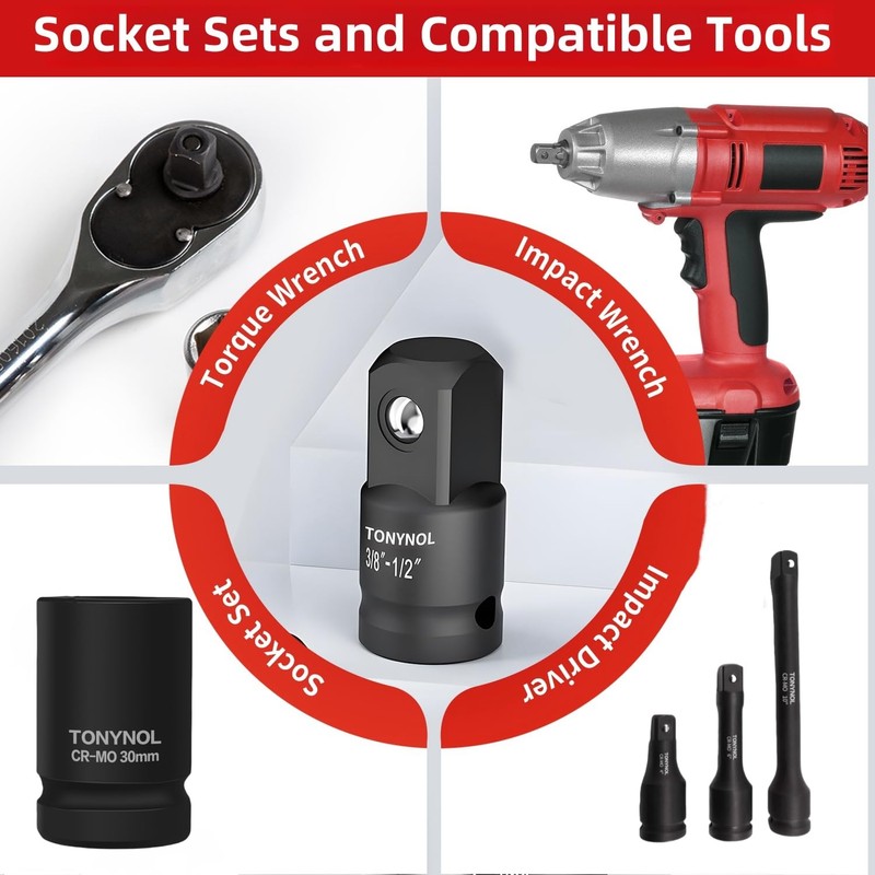 TONYNOL Impact Socket Adapter 1/2" F to 1" M,Cr-Mo Steel,