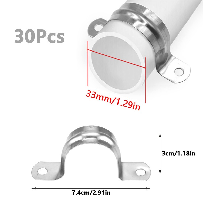 Graplan Pack of 30 U-shaped pipe clamps, 32 mm, 304